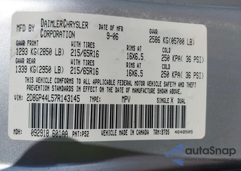 2007 Dodge Grand Caravan Sxt z USA, uszkodzony, nr VIN 2D8GP44L57R143145